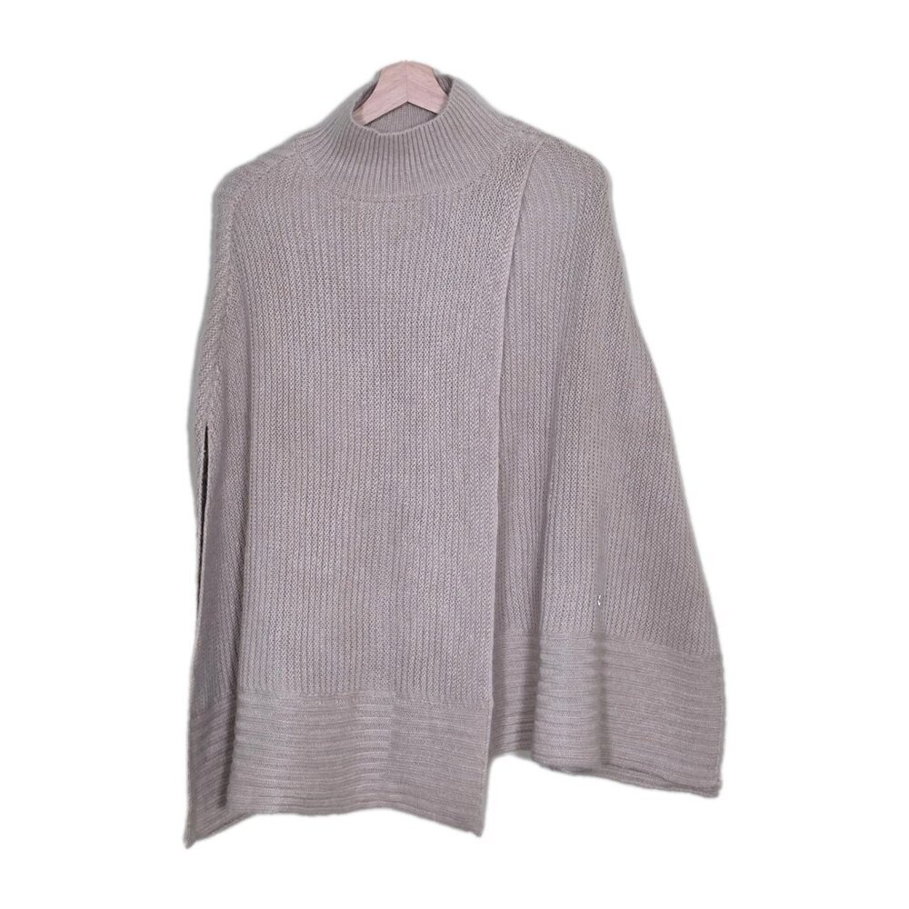 Ralph Lauren LRL Cape S/M Beige Ribbed Mockneck Oversized Preppy Old Money Logo